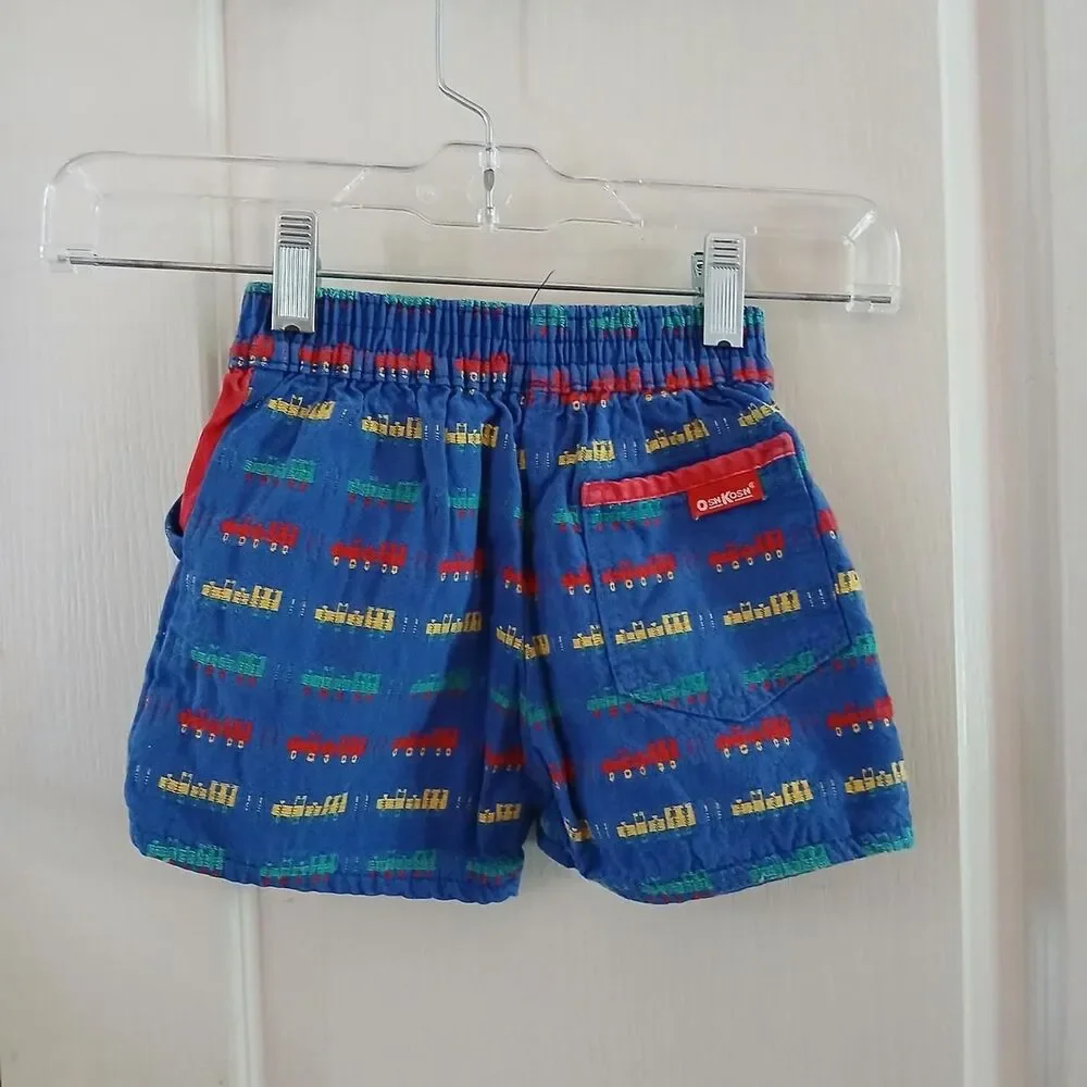 Vintage 90s OshKosh B'gosh 100% Cotton Blue Shorts All Over Train Print 2T USA